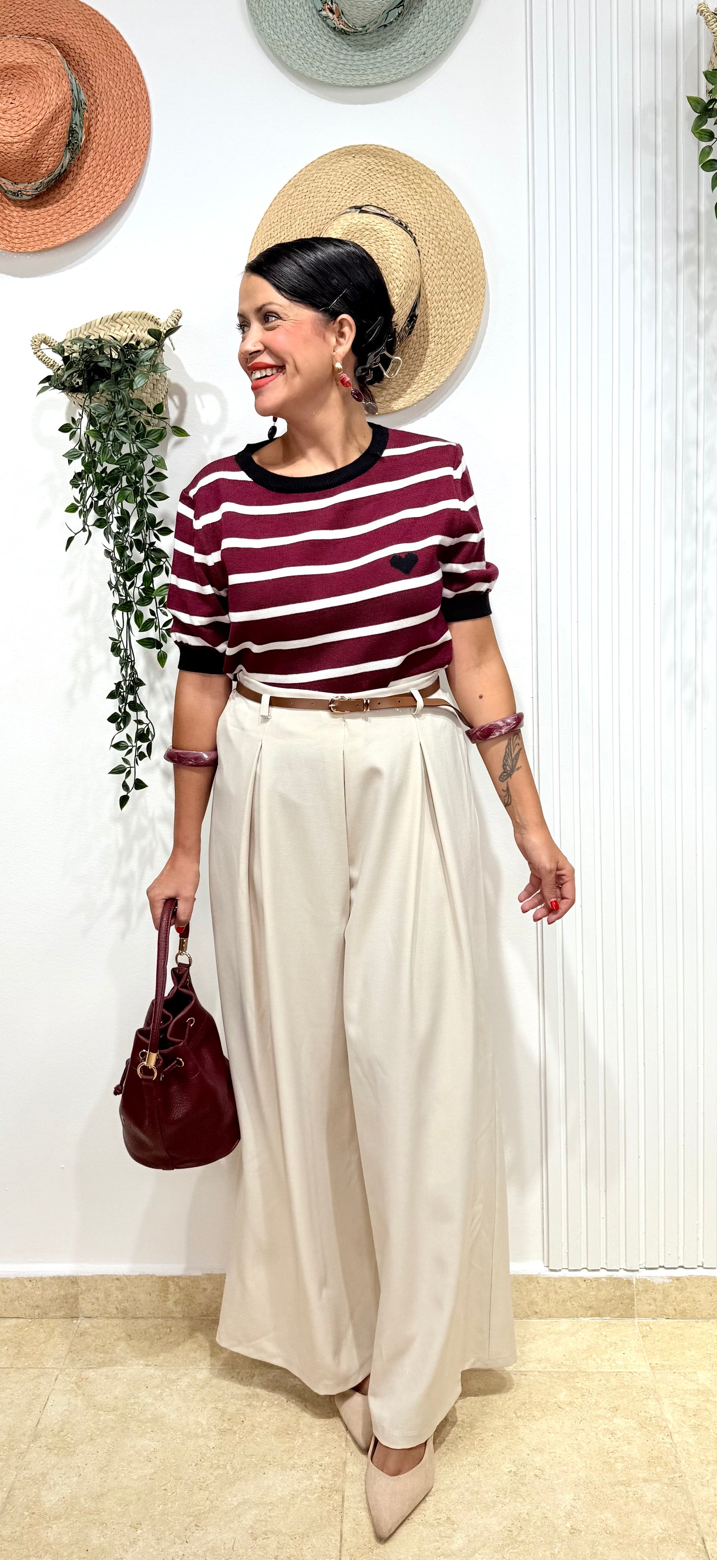 Jersey marinero burdeos- beige