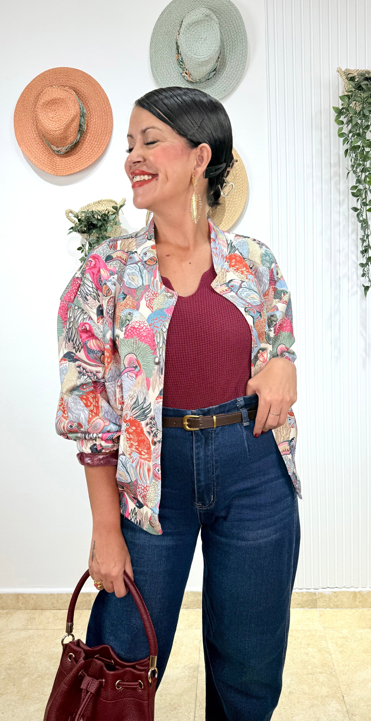 Bomber estampada rosa
