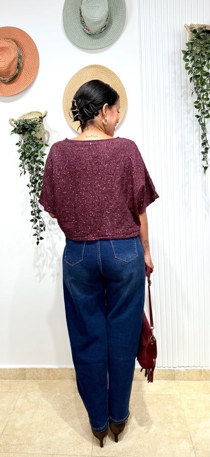 Bomber lentejuelas morado