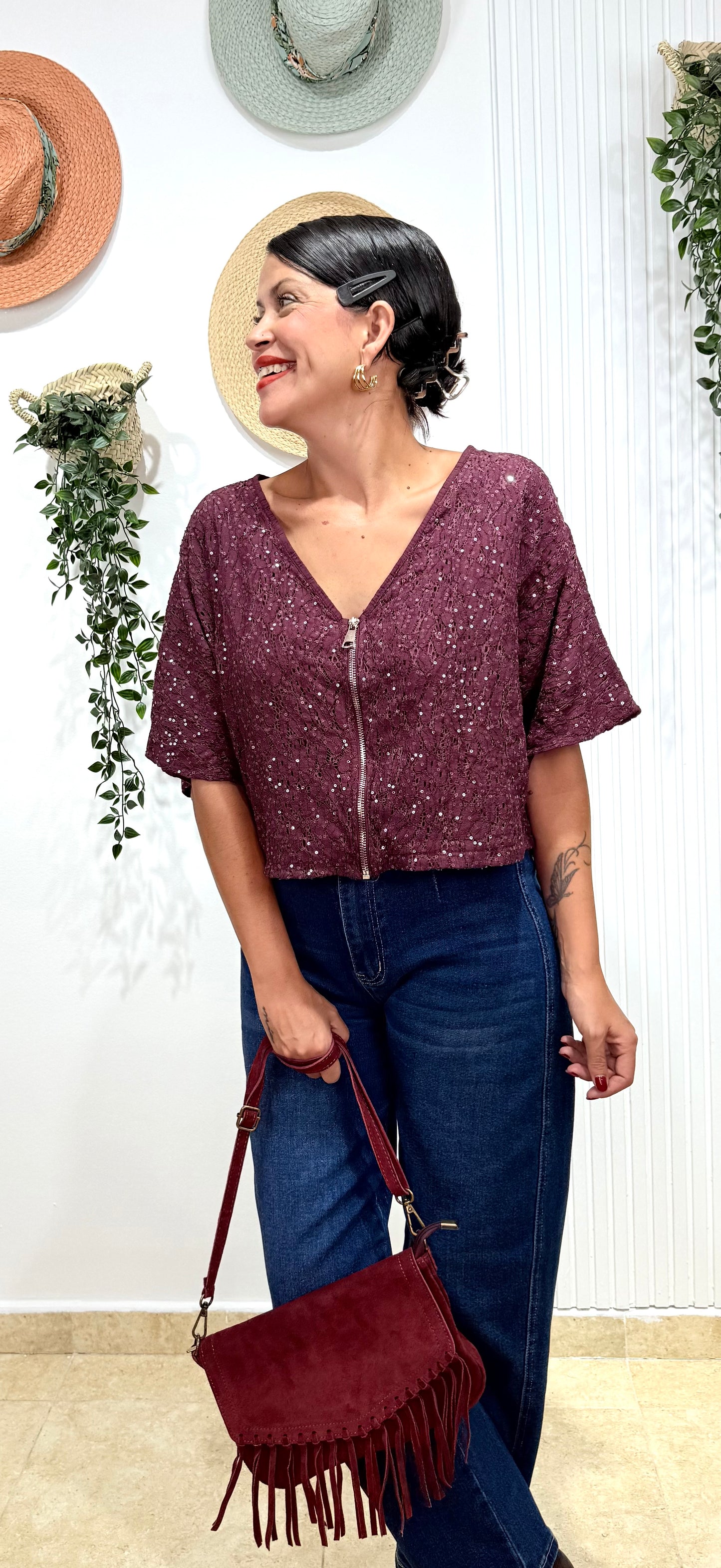 Bomber lentejuelas morado