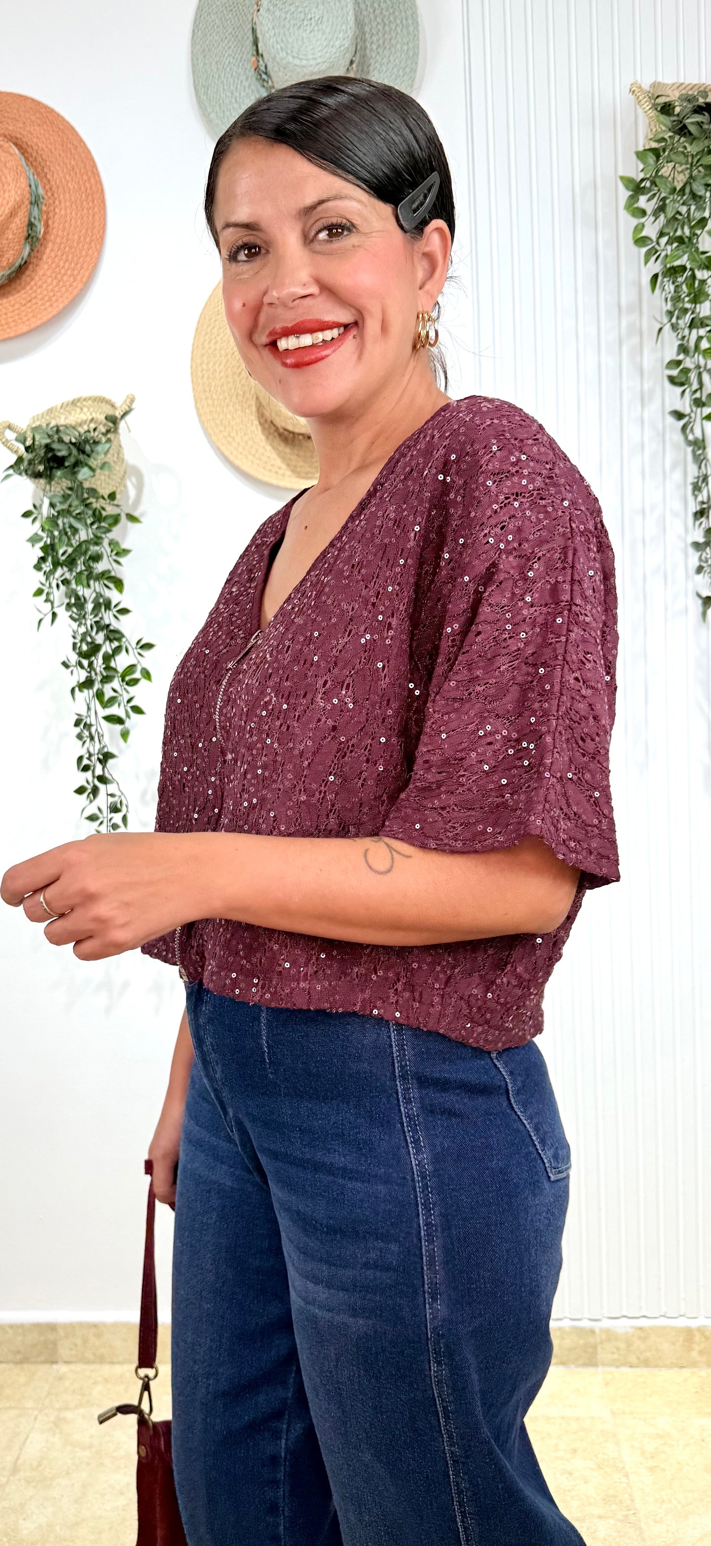 Bomber lentejuelas morado