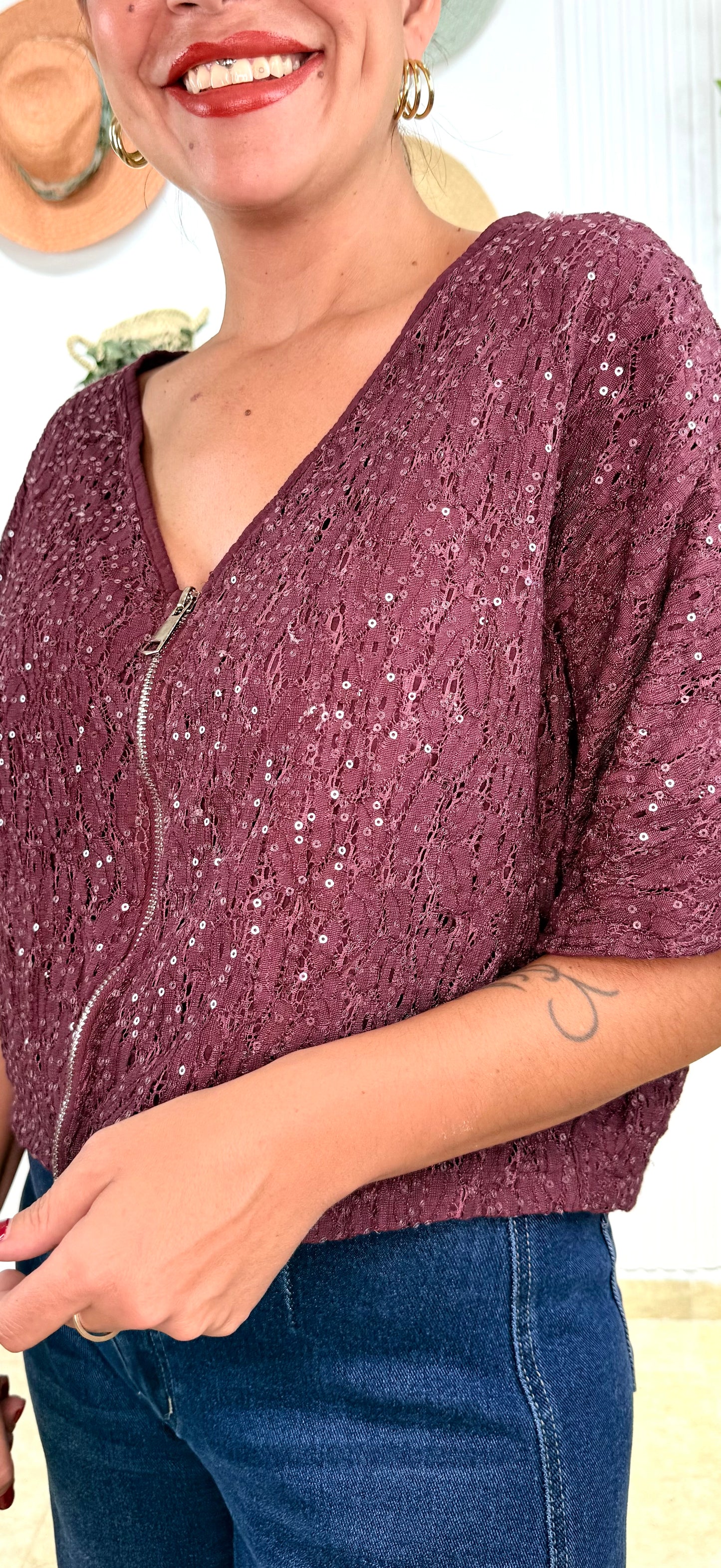 Bomber lentejuelas morado