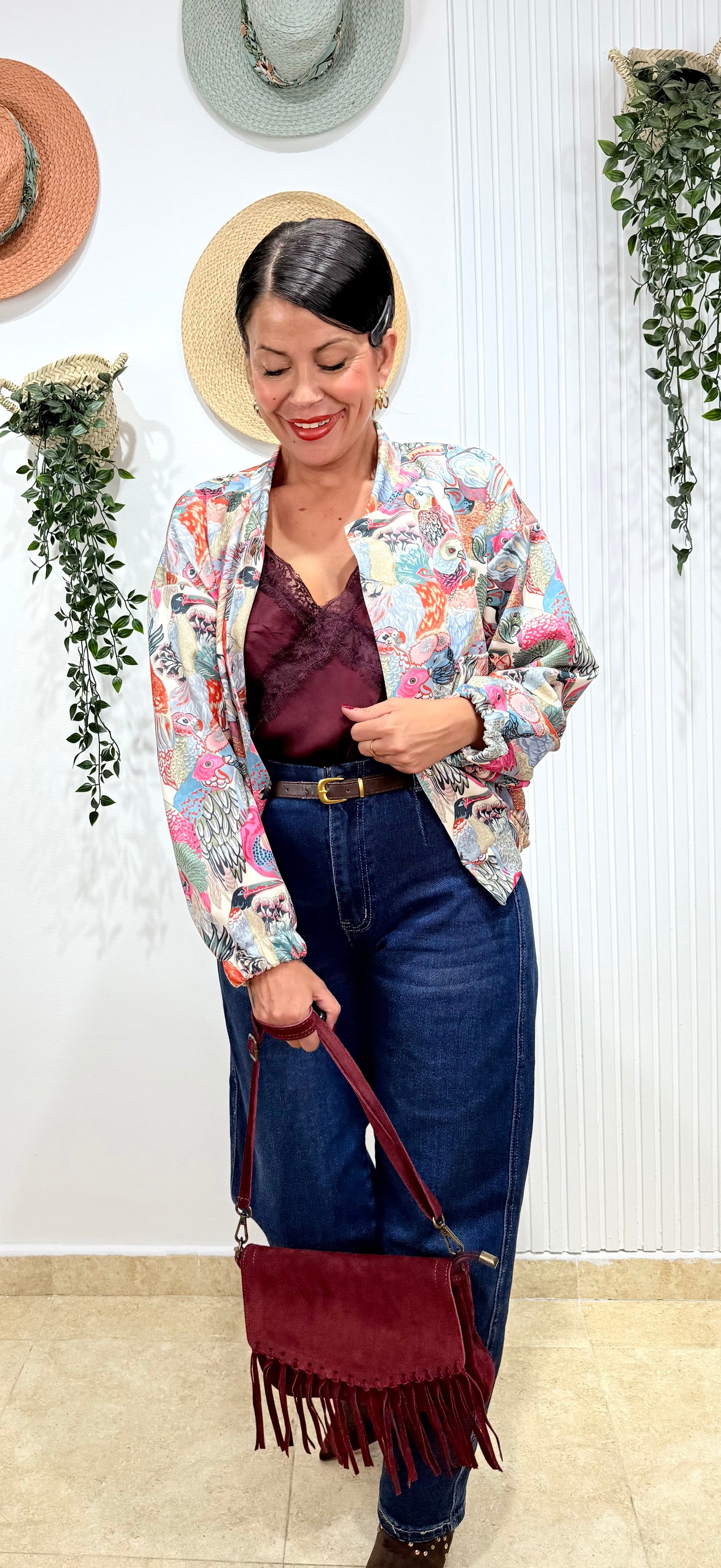 Bomber estampada rosa