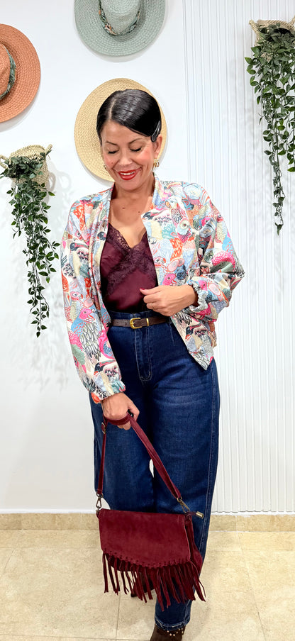 Bomber estampada rosa