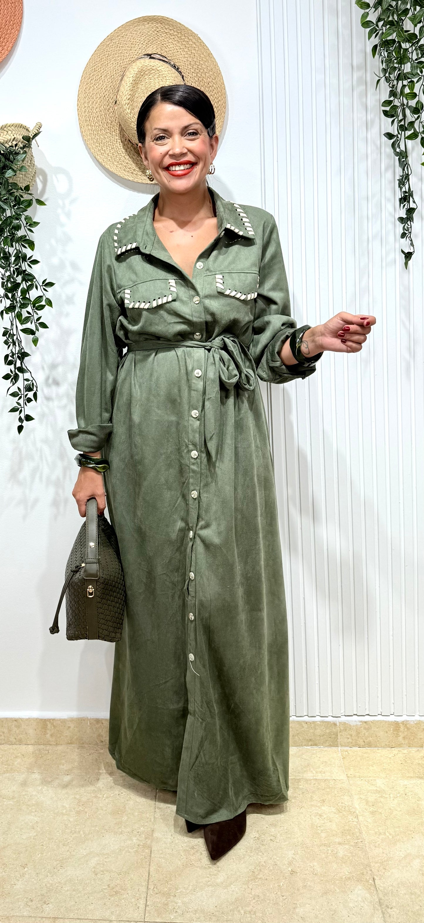 Vestido antelina verde caqui