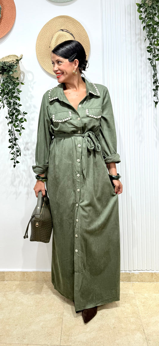 Vestido antelina verde caqui