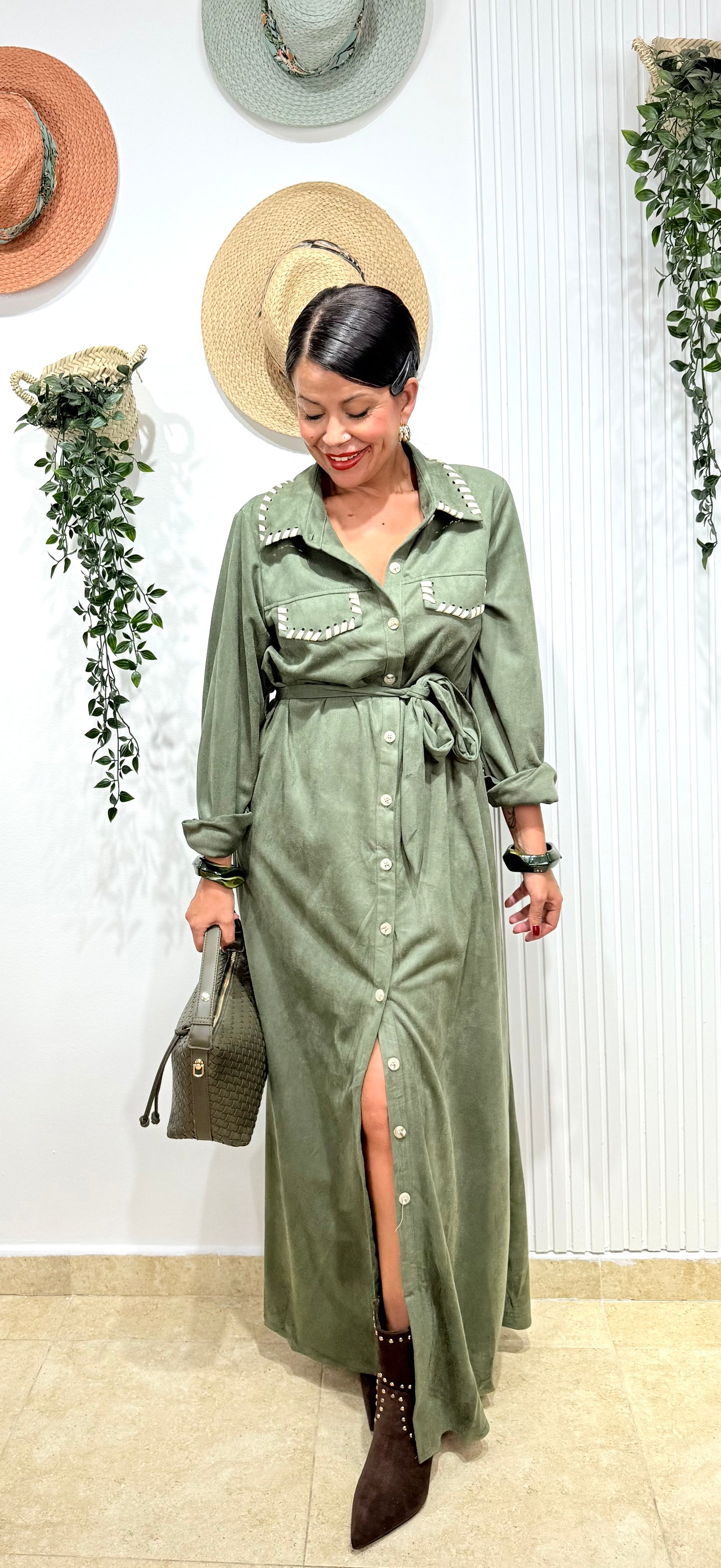 Vestido antelina verde caqui