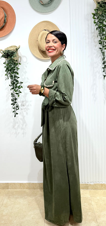 Vestido antelina verde caqui