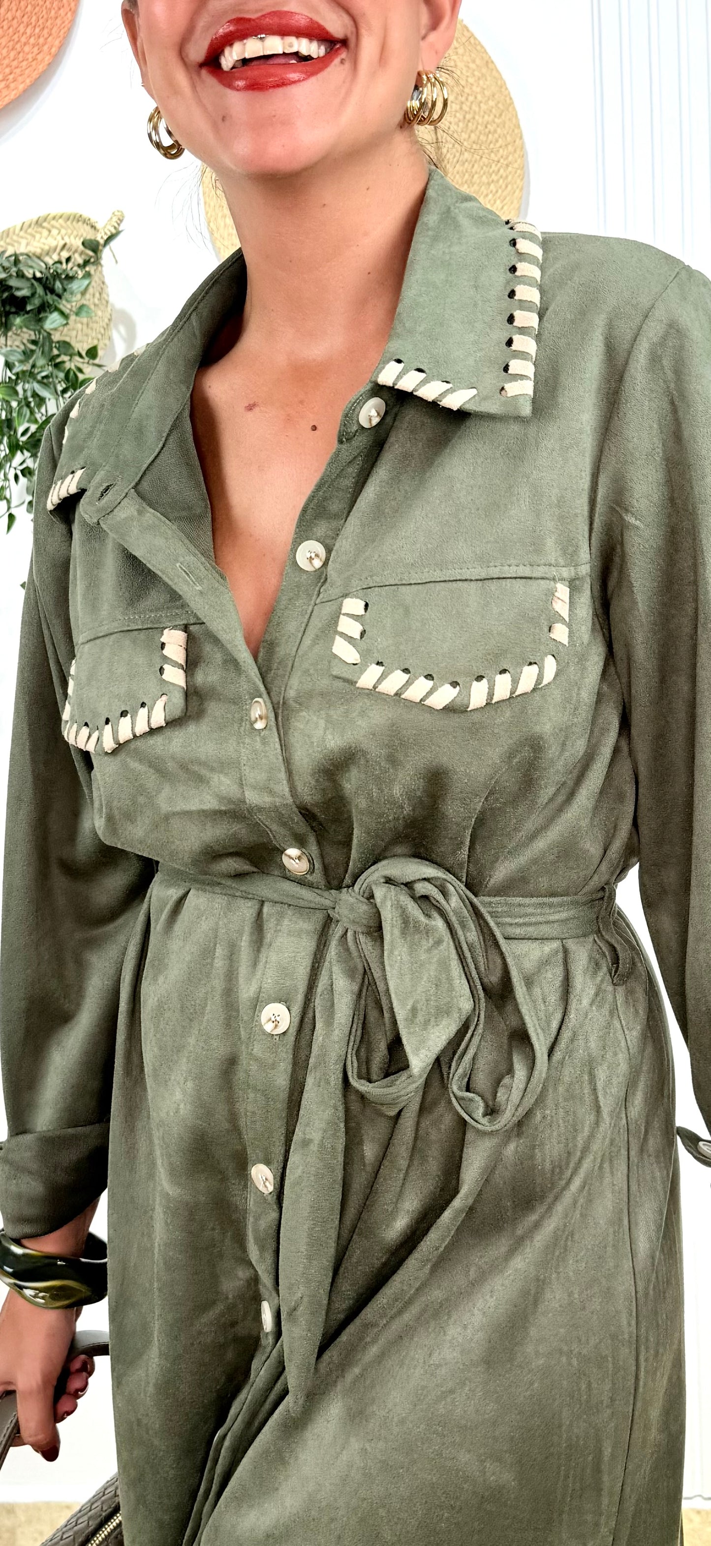 Vestido antelina verde caqui