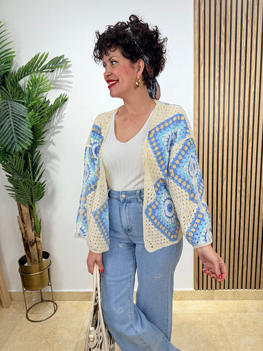 Cárdigan crochet azul