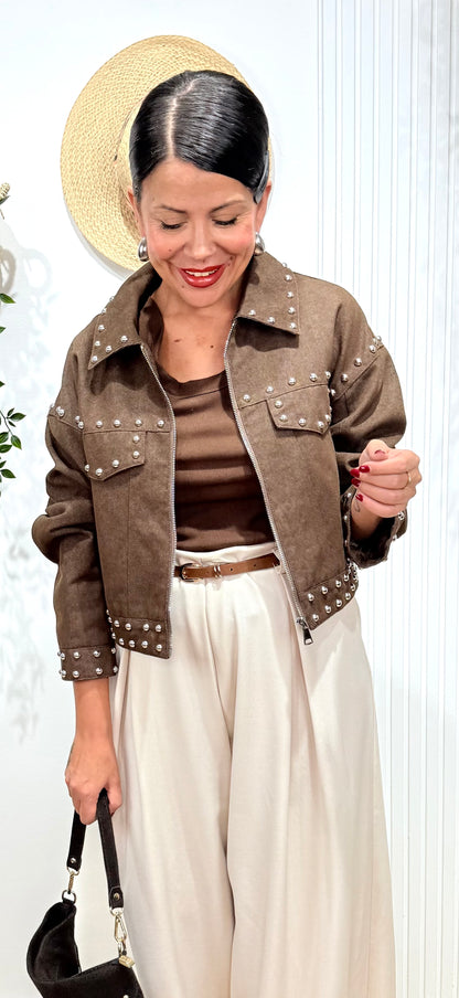 Pantalón pinzas pata elefante beige