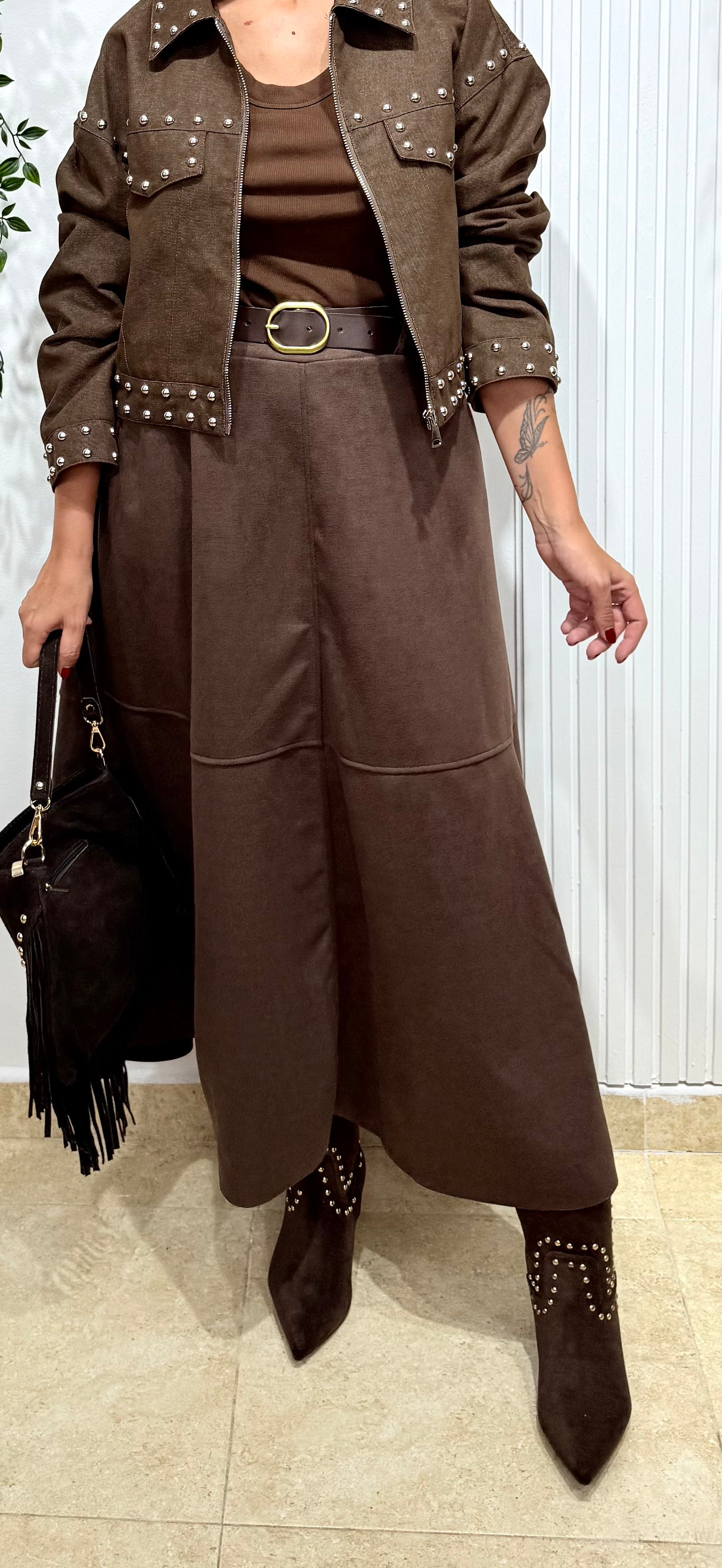 Falda evasé antelina chocolate