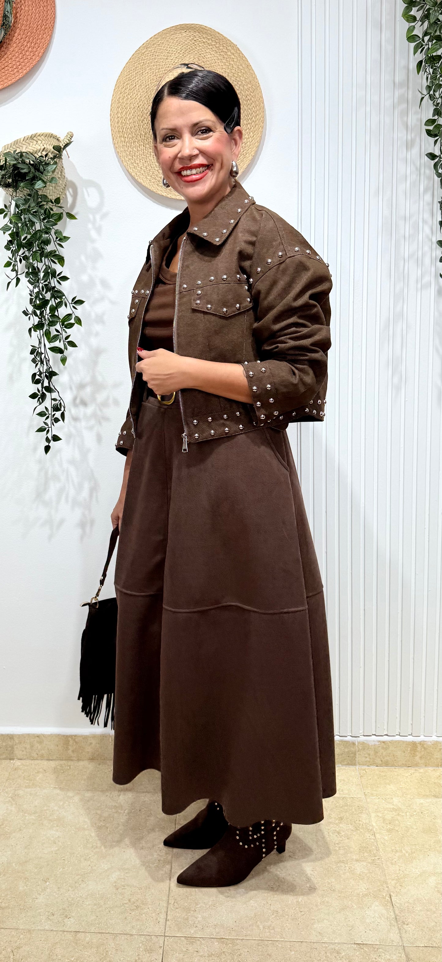 Falda evasé antelina chocolate