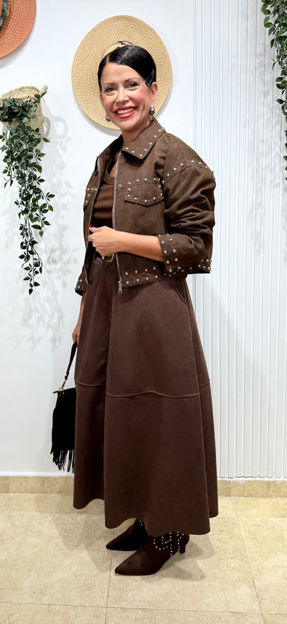 Falda evasé antelina chocolate