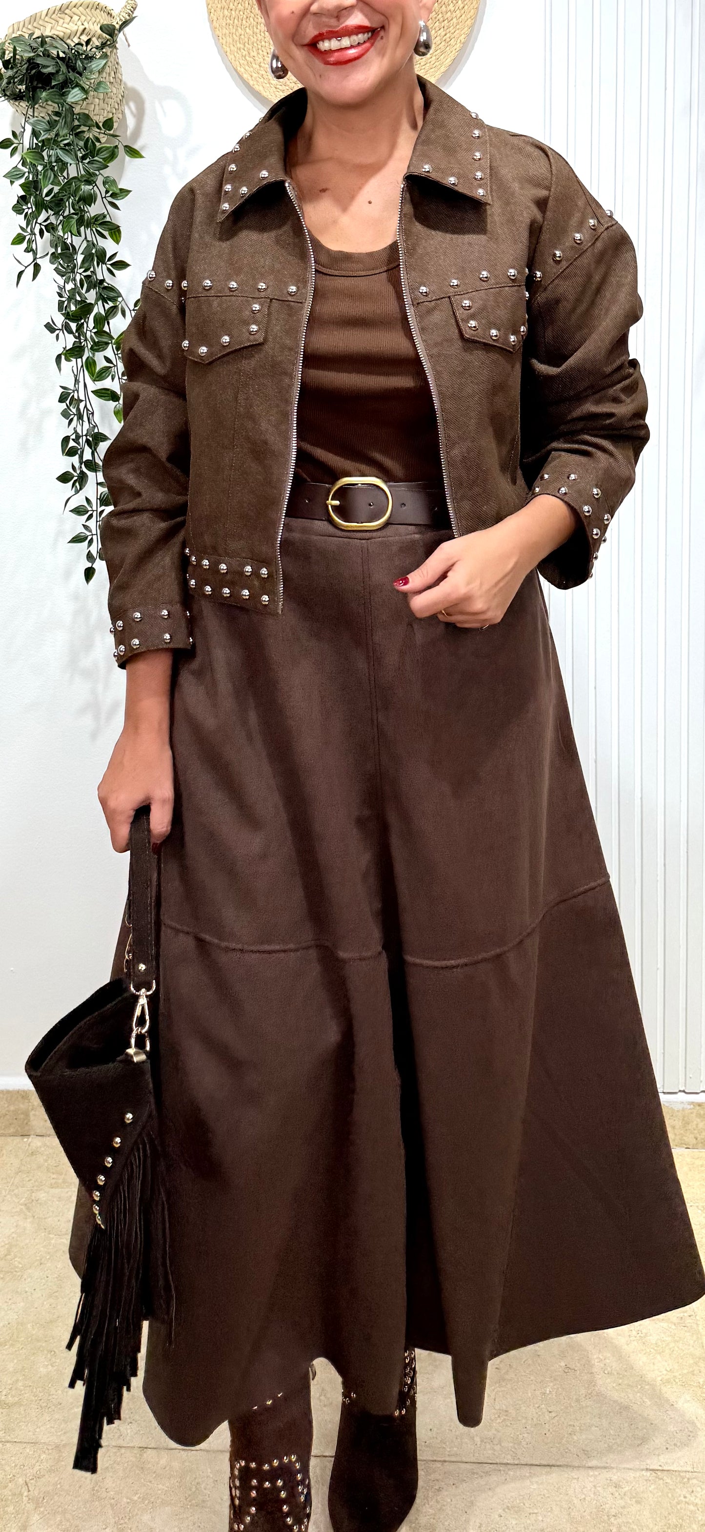 Falda evasé antelina chocolate