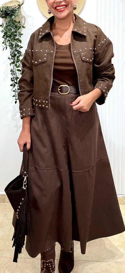 Falda evasé antelina chocolate