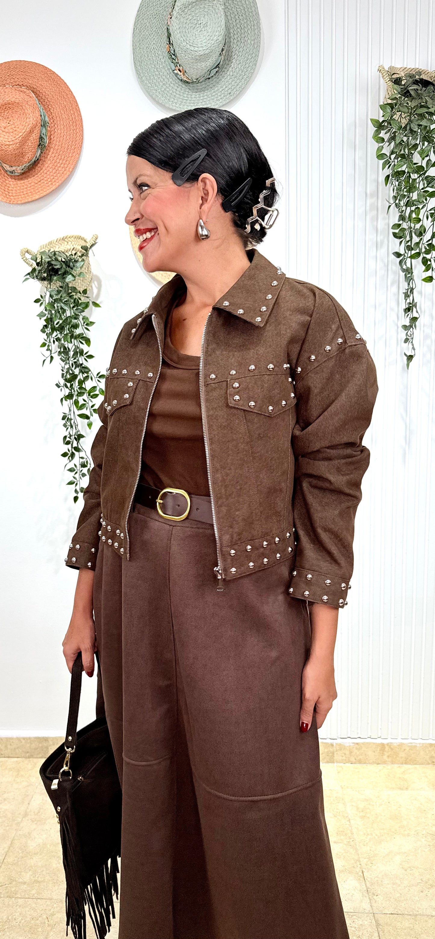 Falda evasé antelina chocolate