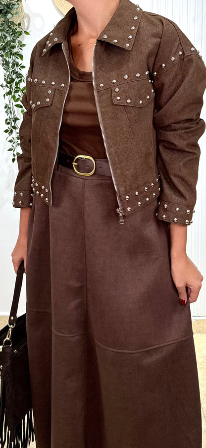 Falda evasé antelina chocolate