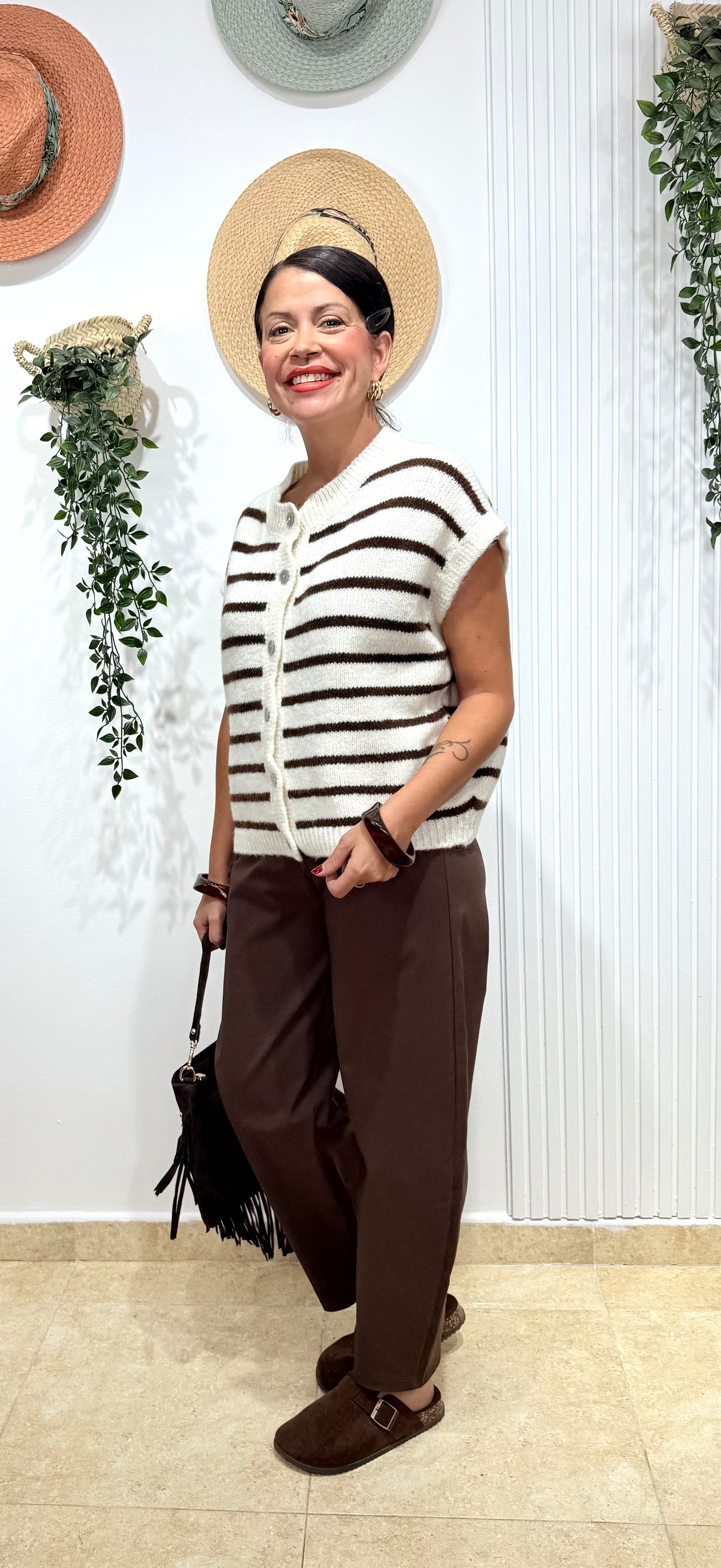 Chaleco marinero beige-choco