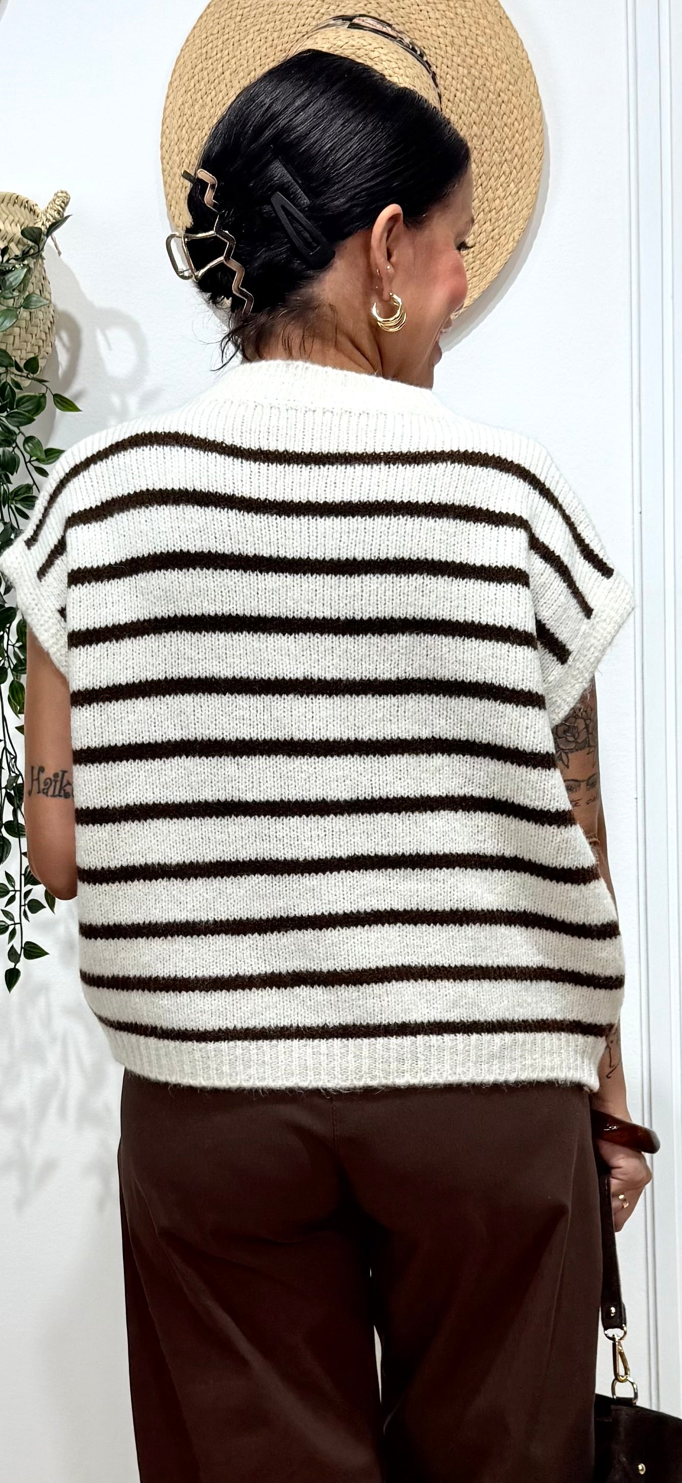 Chaleco marinero beige-choco