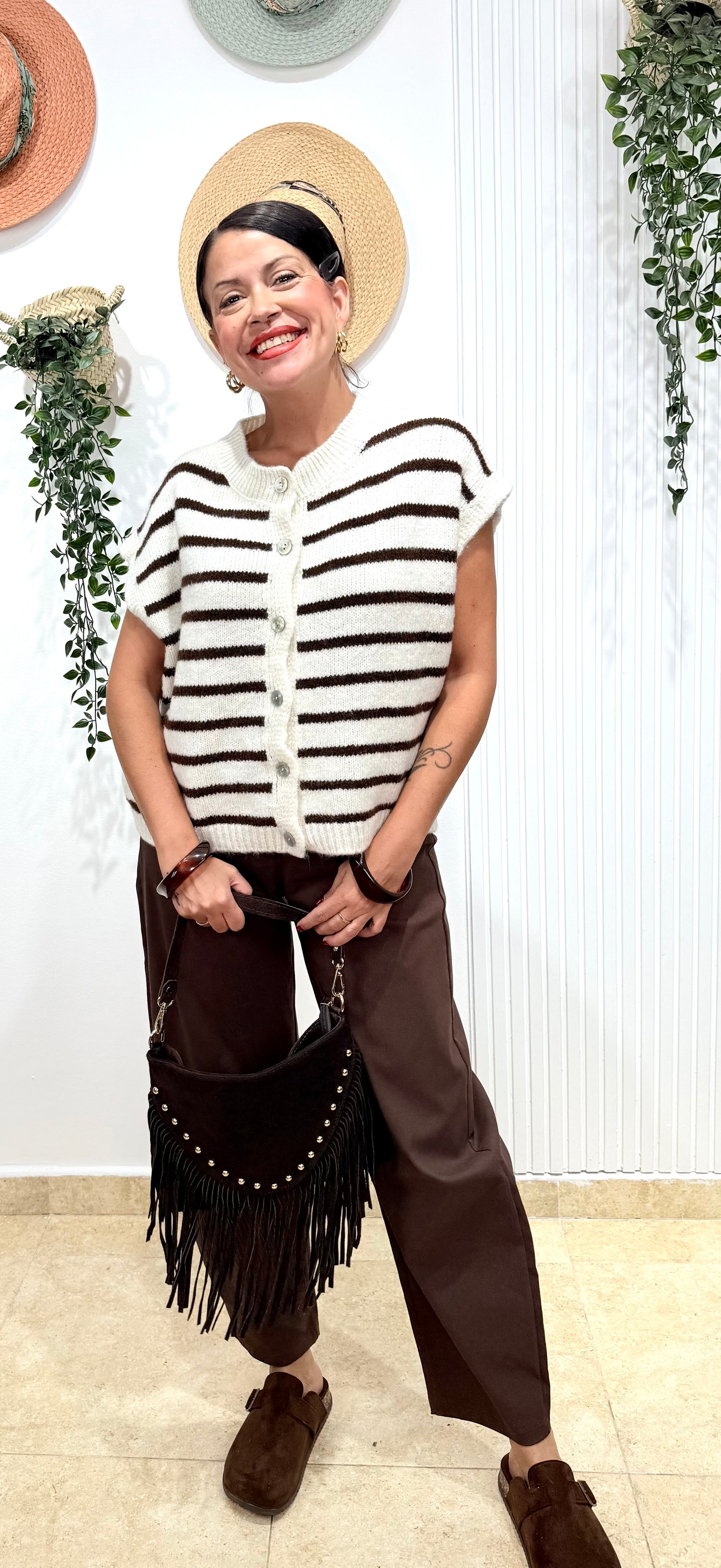 Chaleco marinero beige-choco