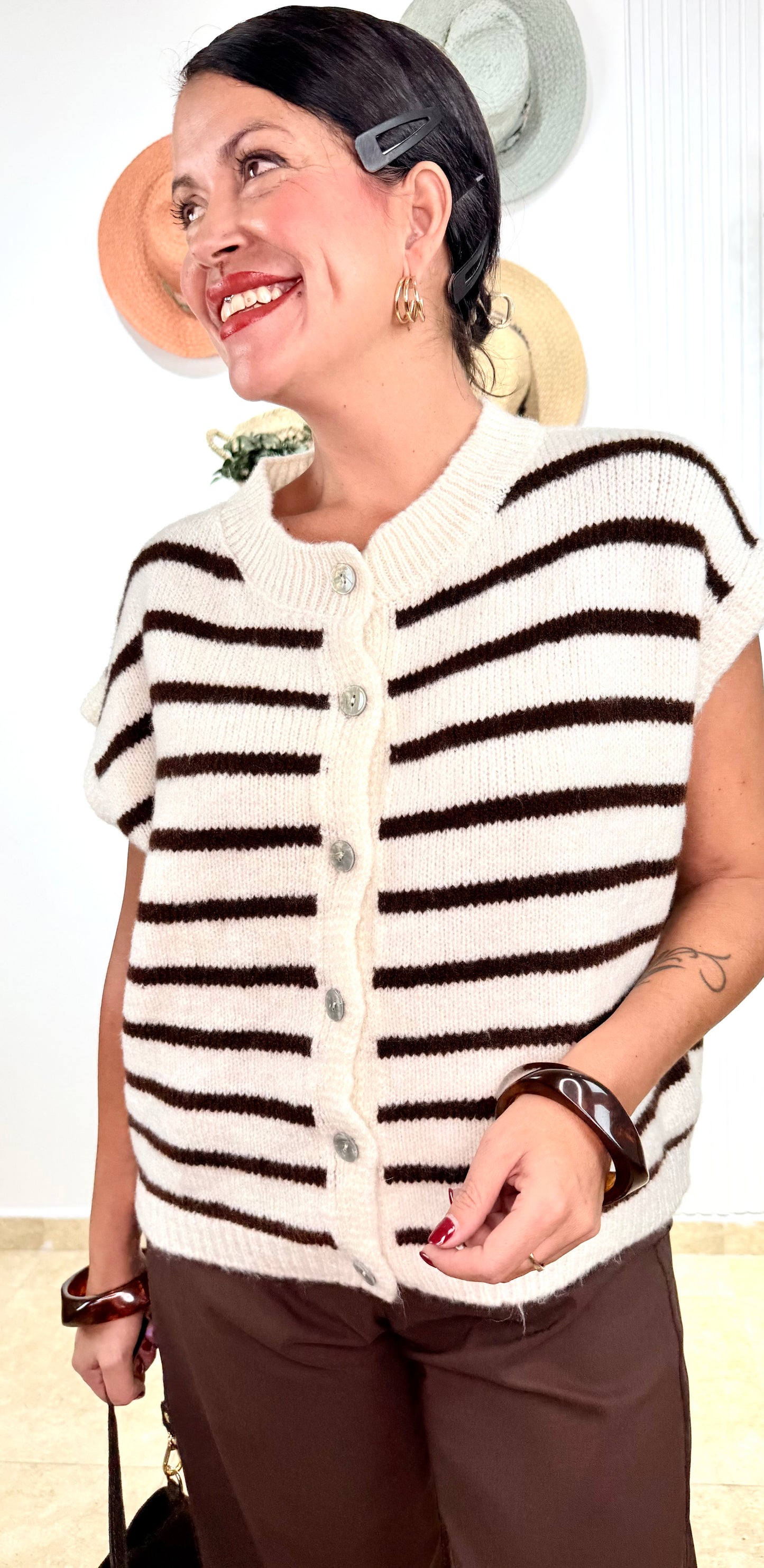 Chaleco marinero beige-choco