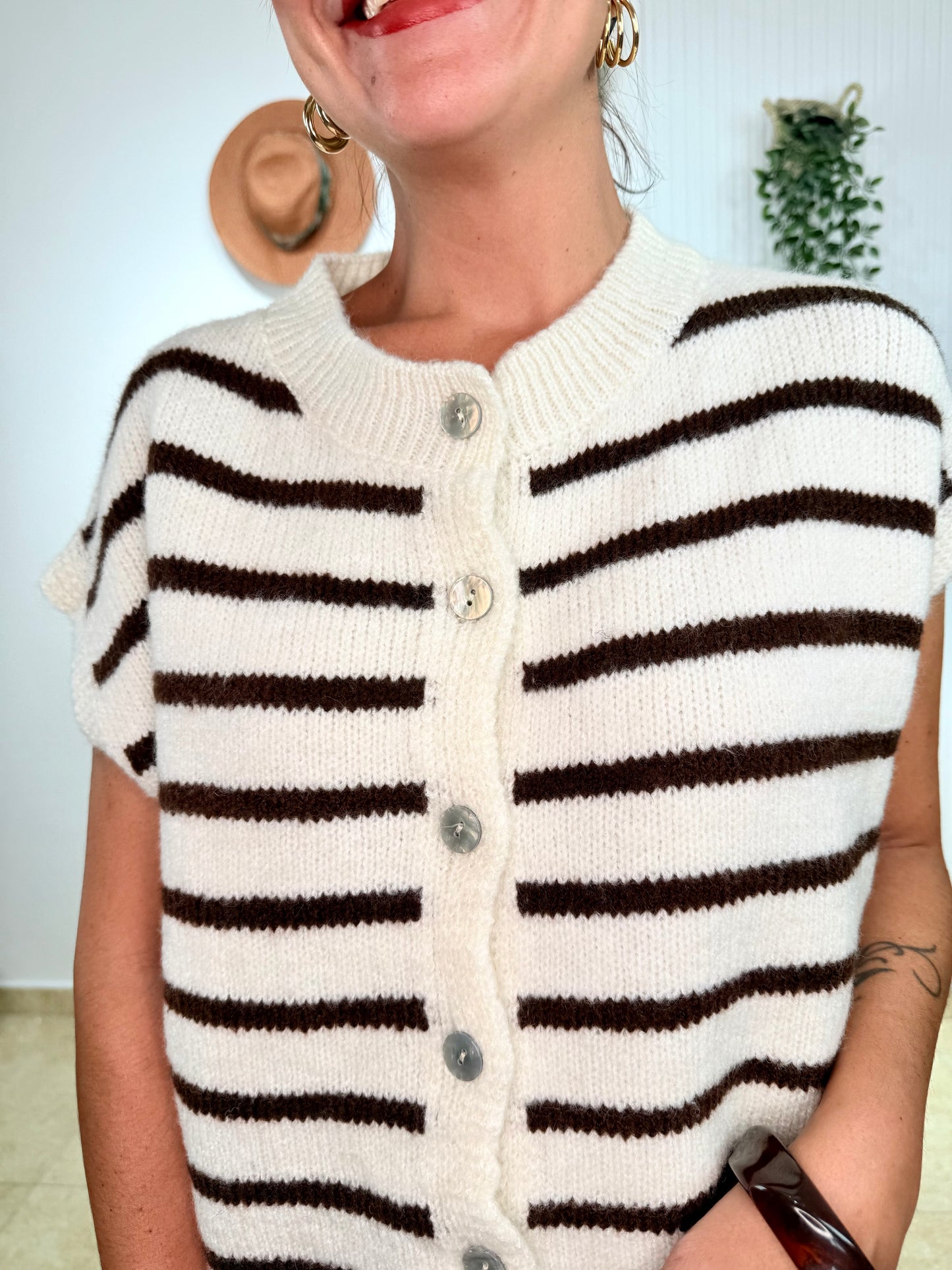 Chaleco marinero beige-choco