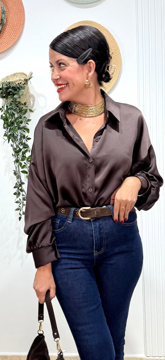 Camisa satinada chocolate