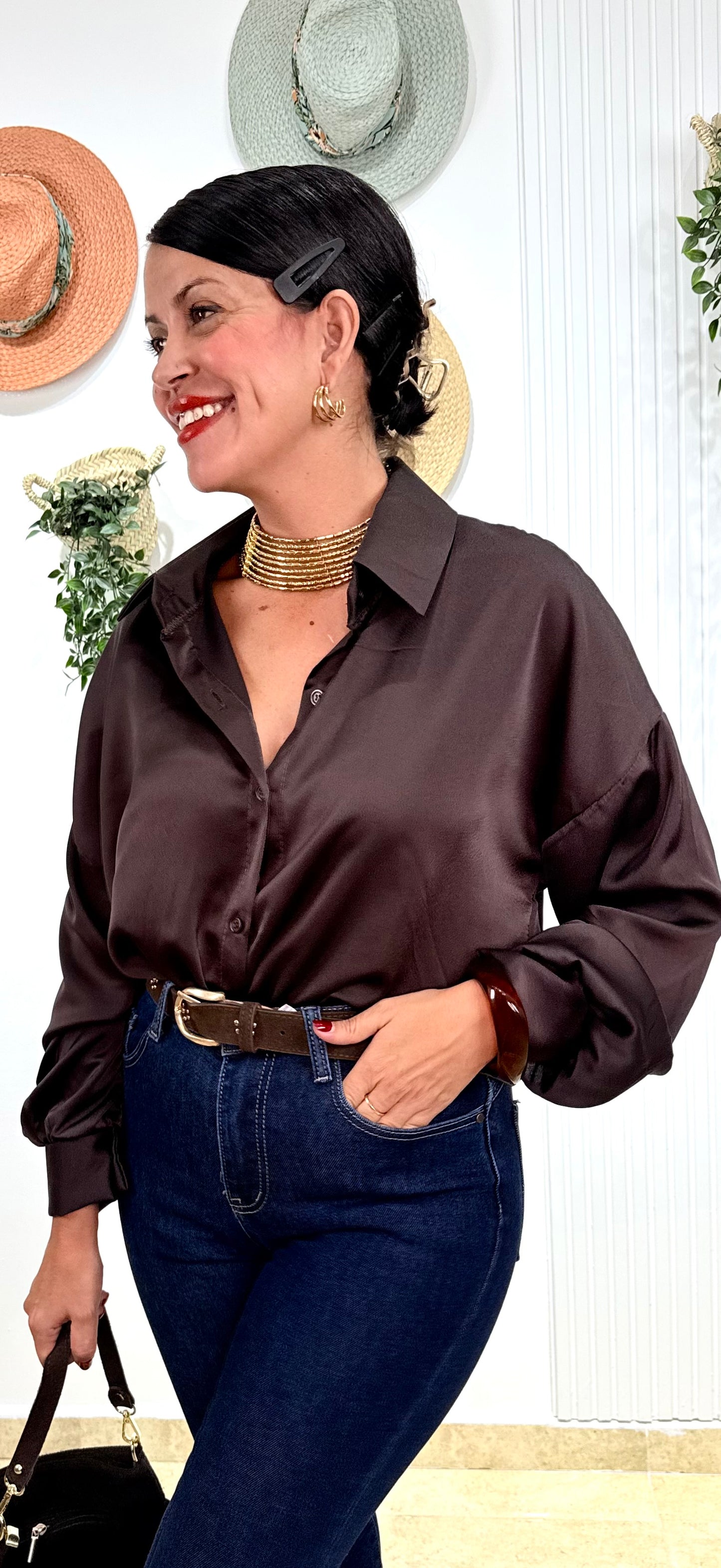 Camisa satinada chocolate