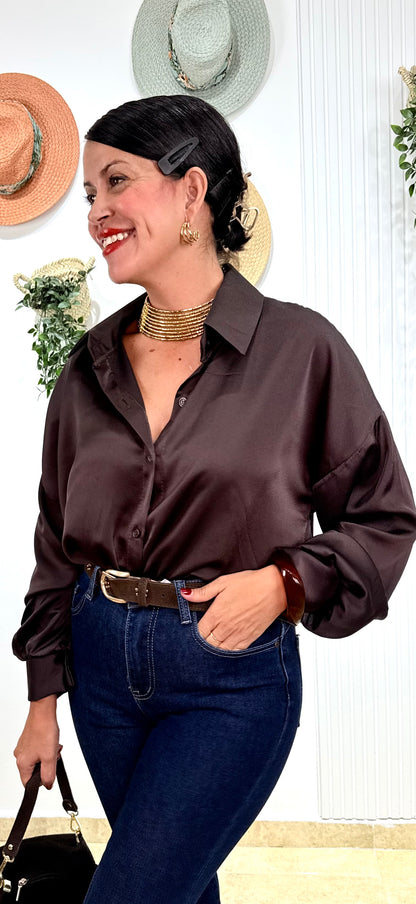 Camisa satinada chocolate