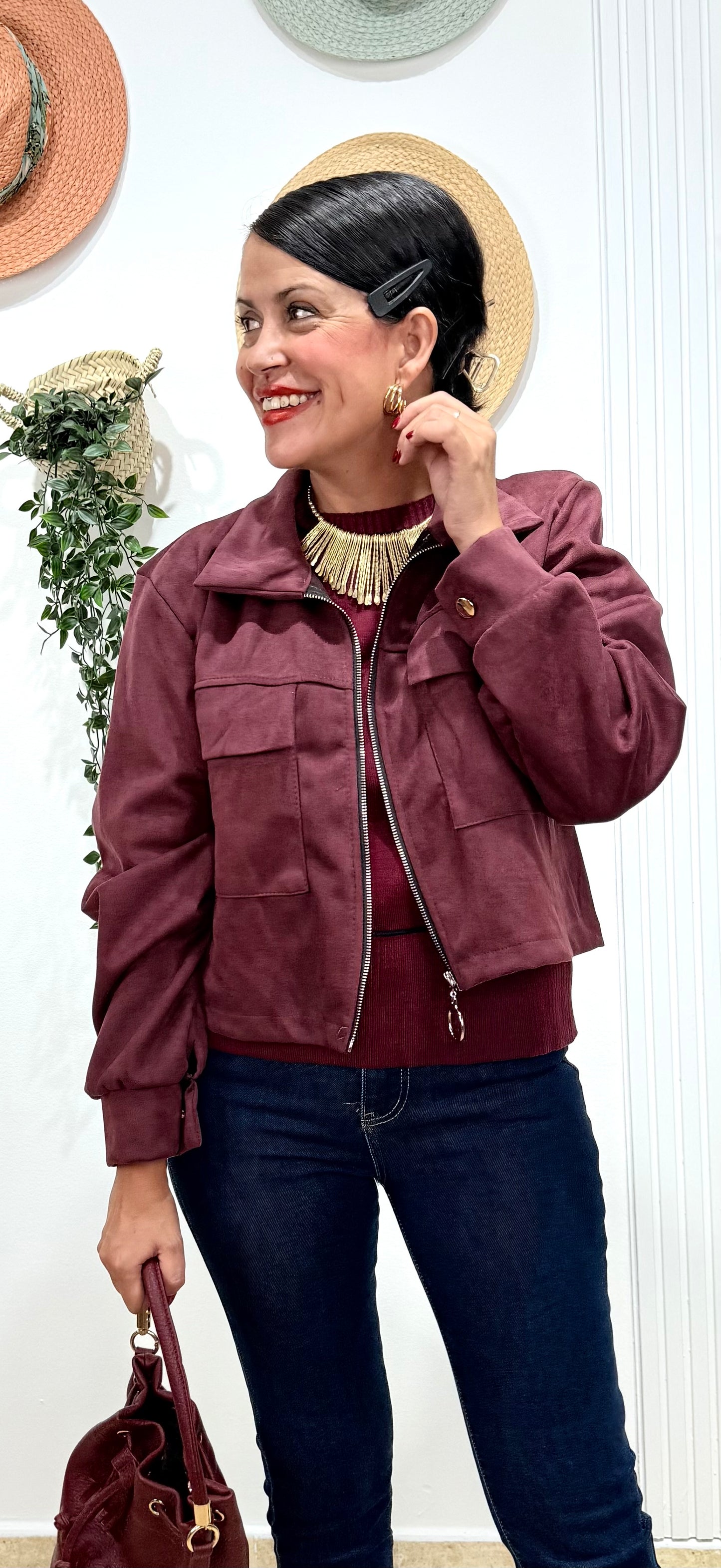 Chaqueta antelina BURDEOS