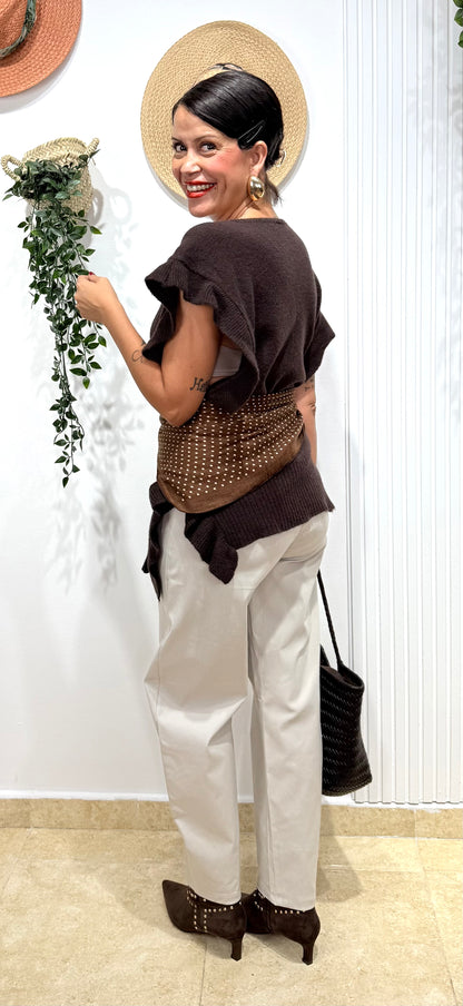 Chaleco volantes chocolate