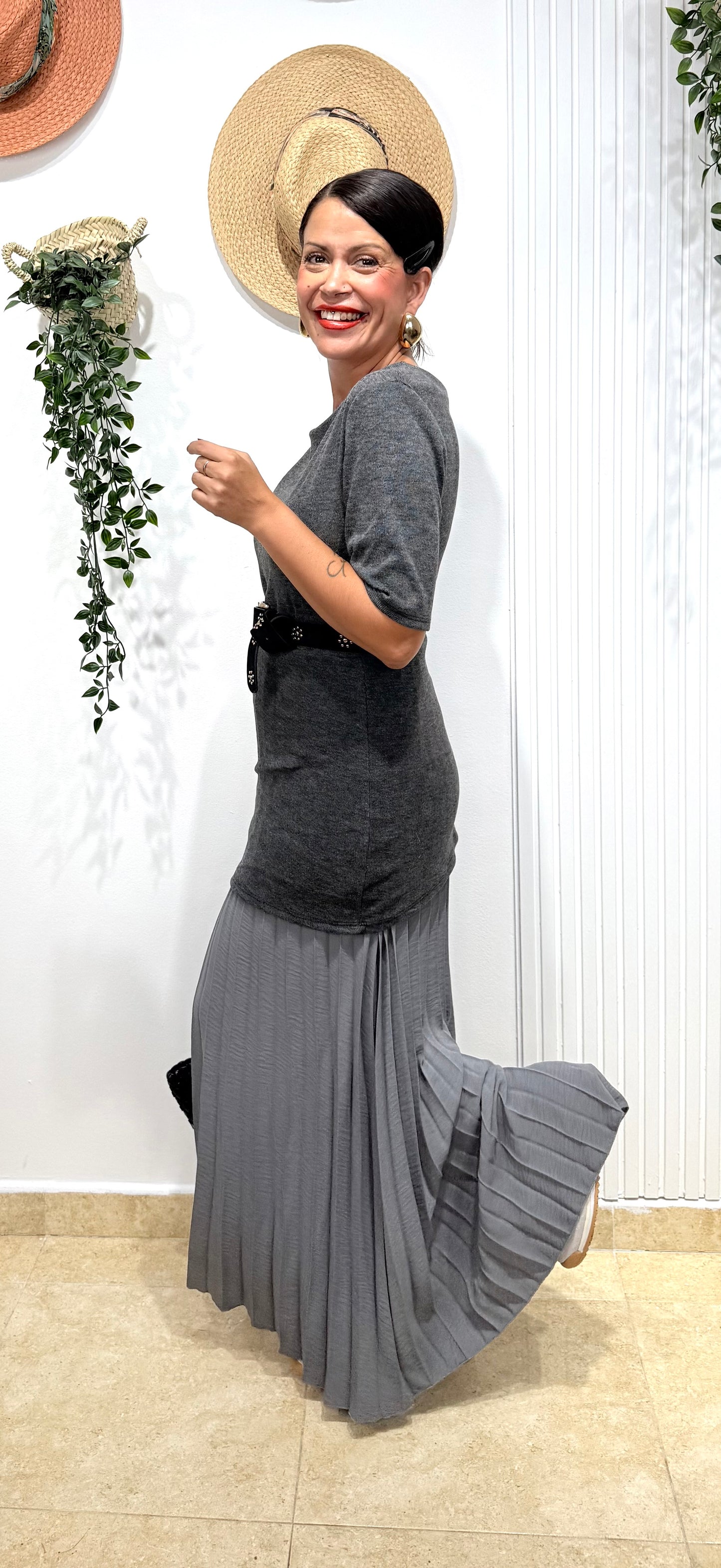 Vestido combi gris