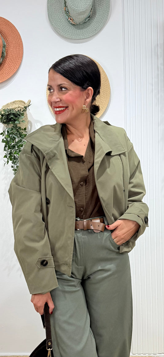 Gabardina croped verde
