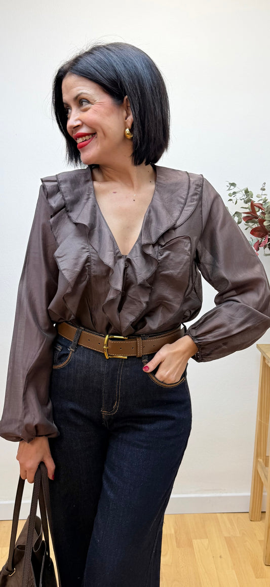 Blusa volantes chocolate