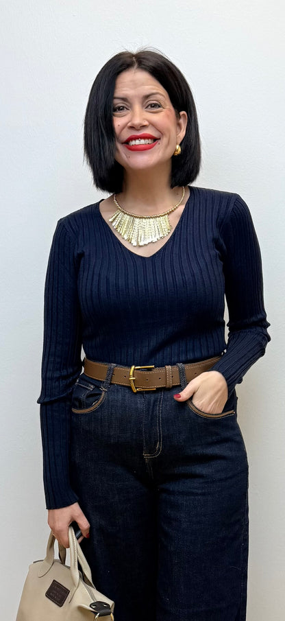 Jersey básic canalé azul marino