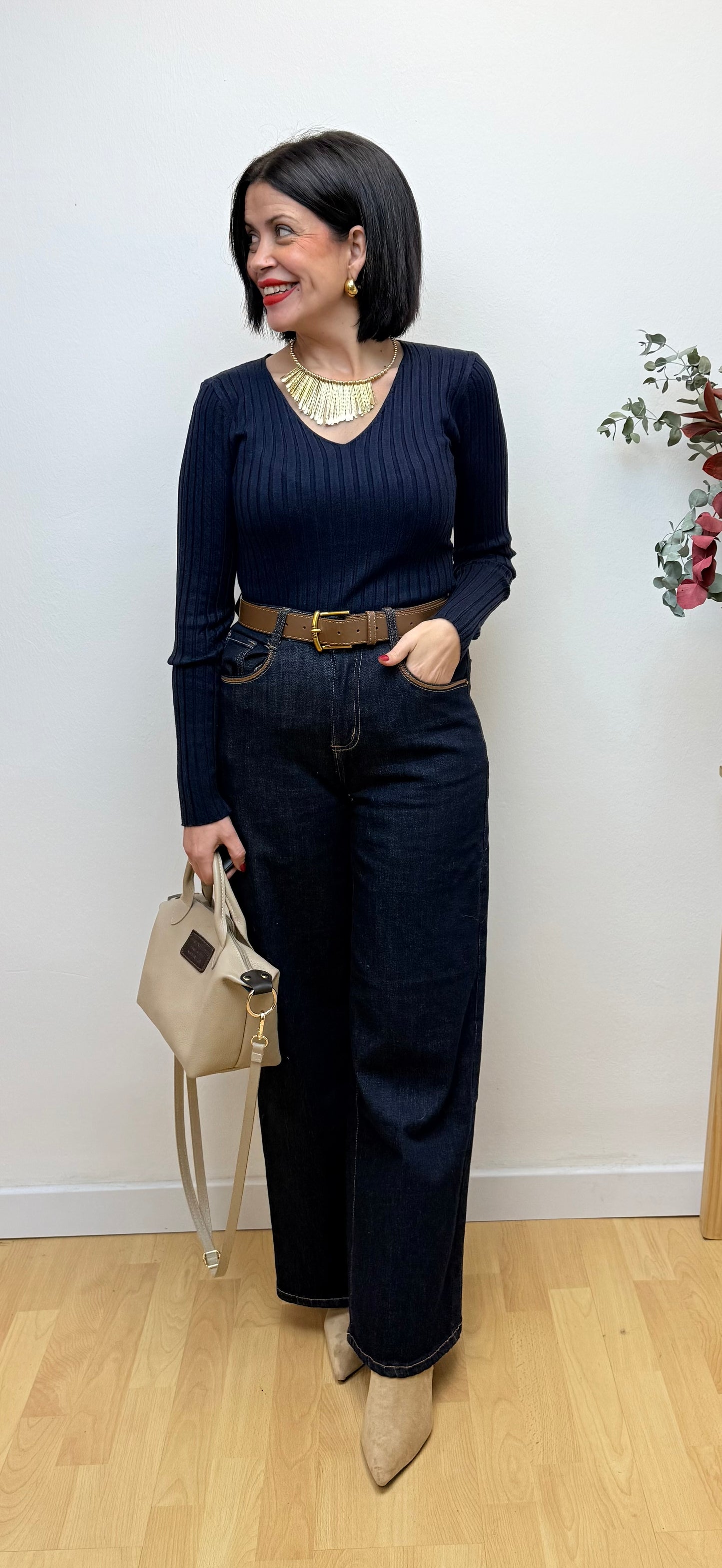 Jersey básic canalé azul marino