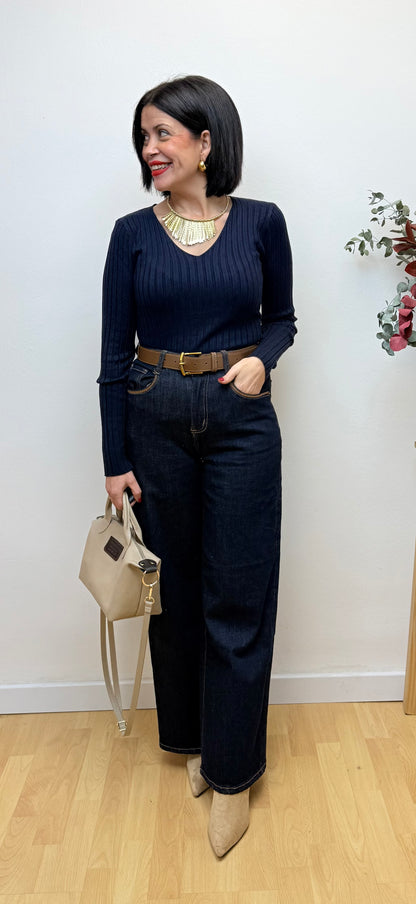 Jersey básic canalé azul marino