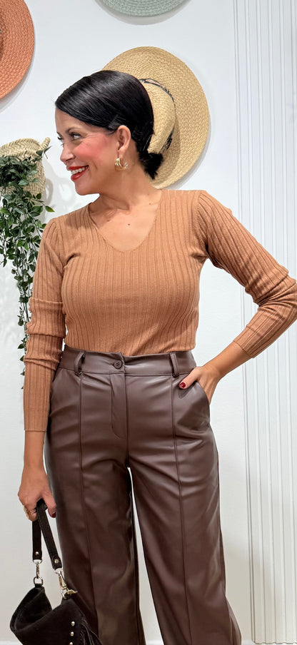 Jersey básic canalé camel oscuro