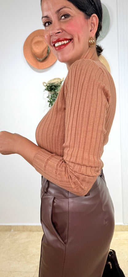 Jersey básic canalé camel oscuro