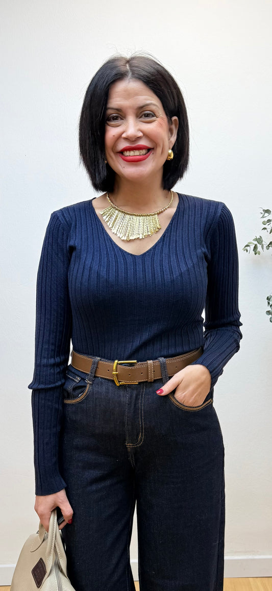 Jersey básic canalé azul marino