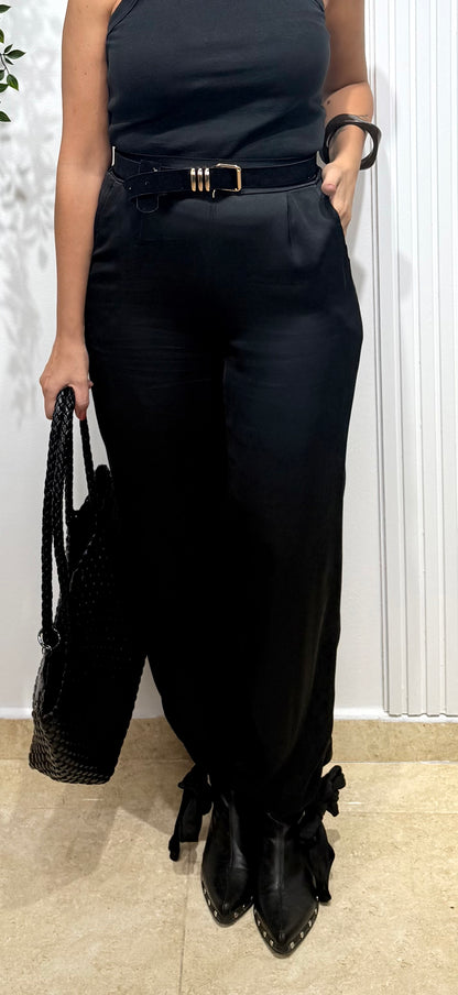 Pantalón Aladin negro satinado lazo
