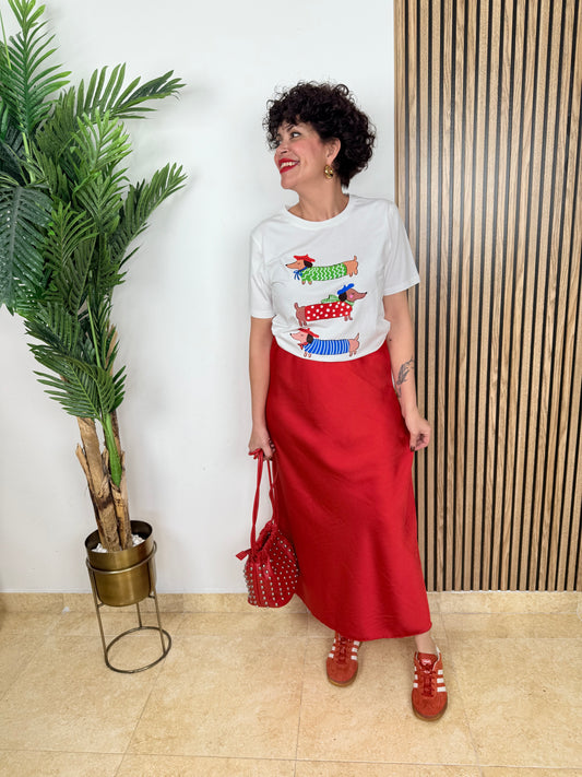 Falda satinada roja