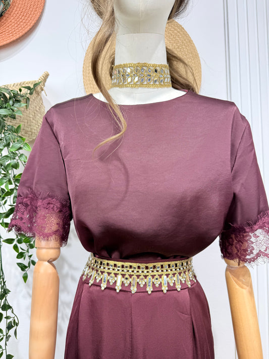Camiseta encaje burdeos