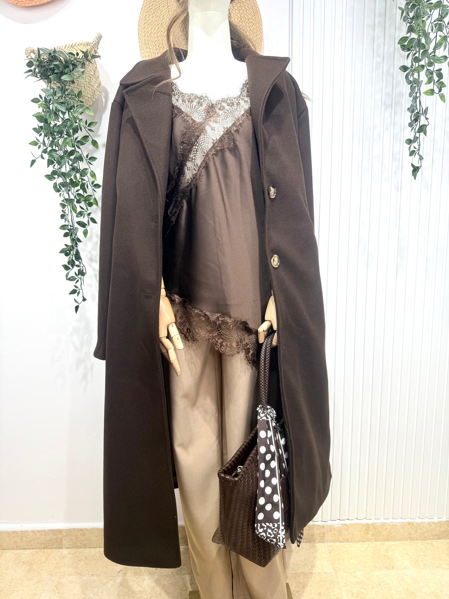 Abrigo gabardina forrado chocolate