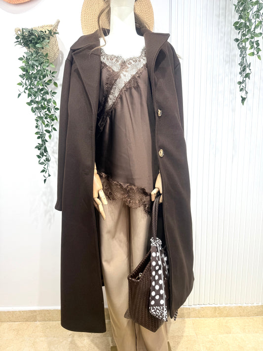 Abrigo gabardina forrado chocolate