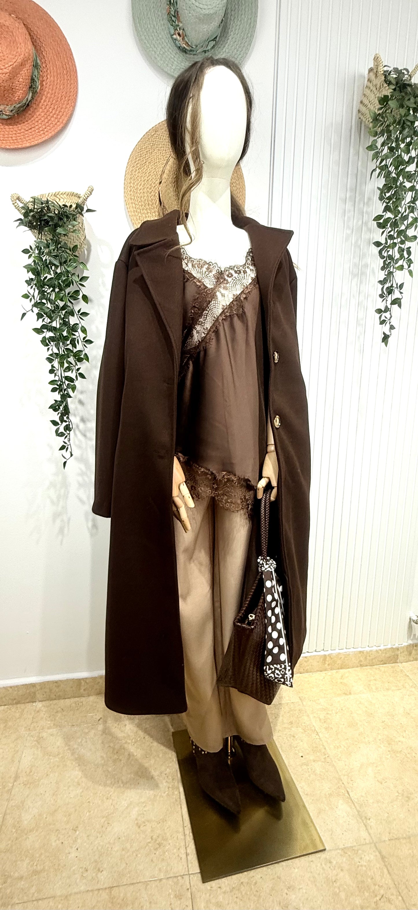 Abrigo gabardina forrado chocolate