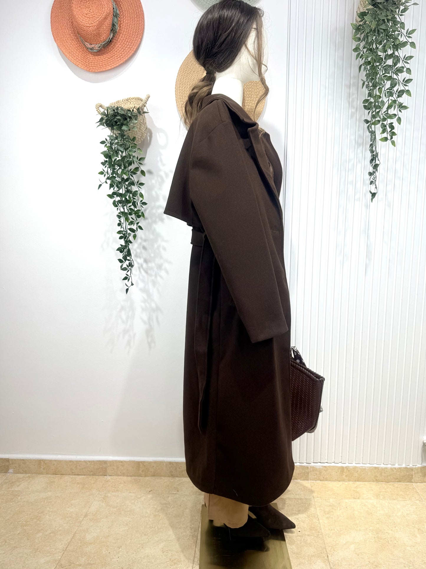 Abrigo gabardina forrado chocolate