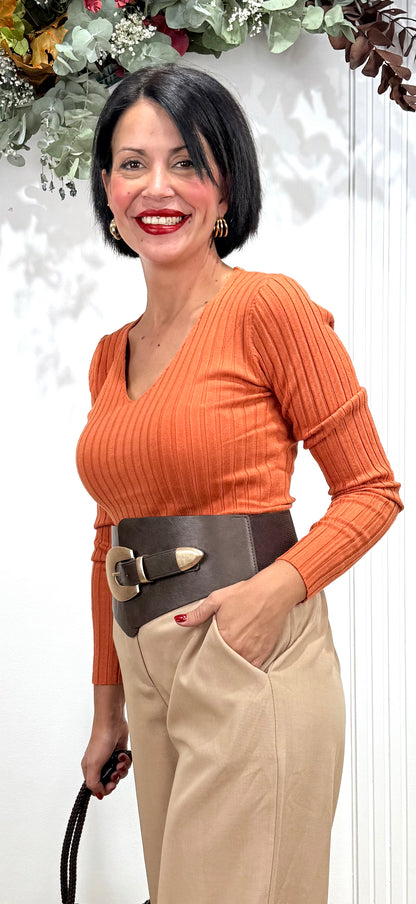 Jersey básico canalé calabaza