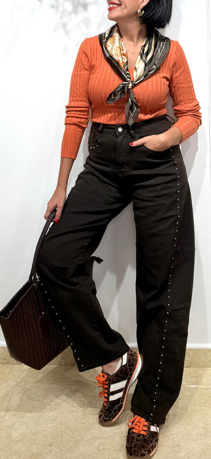 Jeans Ballon chocolate tachas